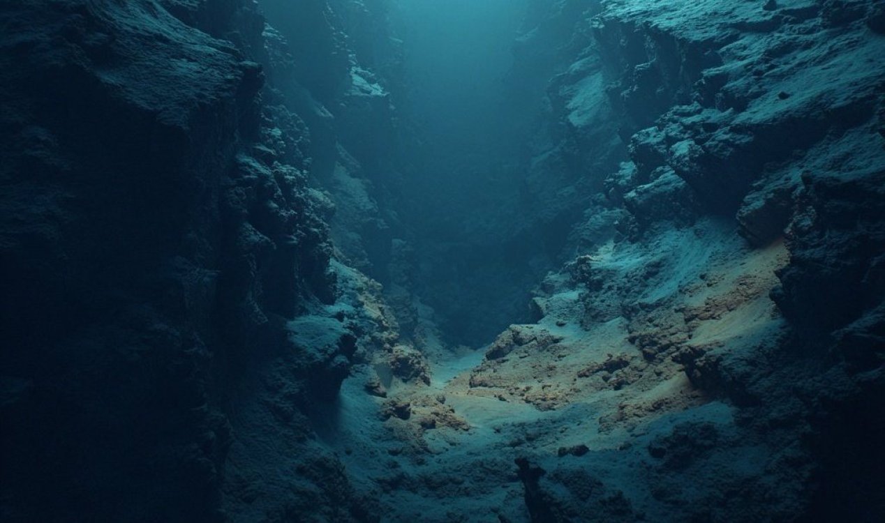 Dark underwater cavern representing the cavefish habitat