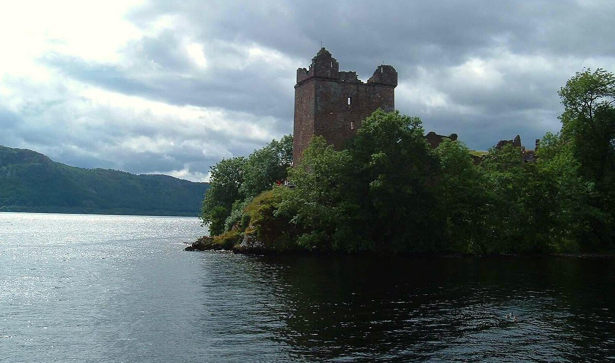 Urquhart Castle viewed from the waters of Loch Ness