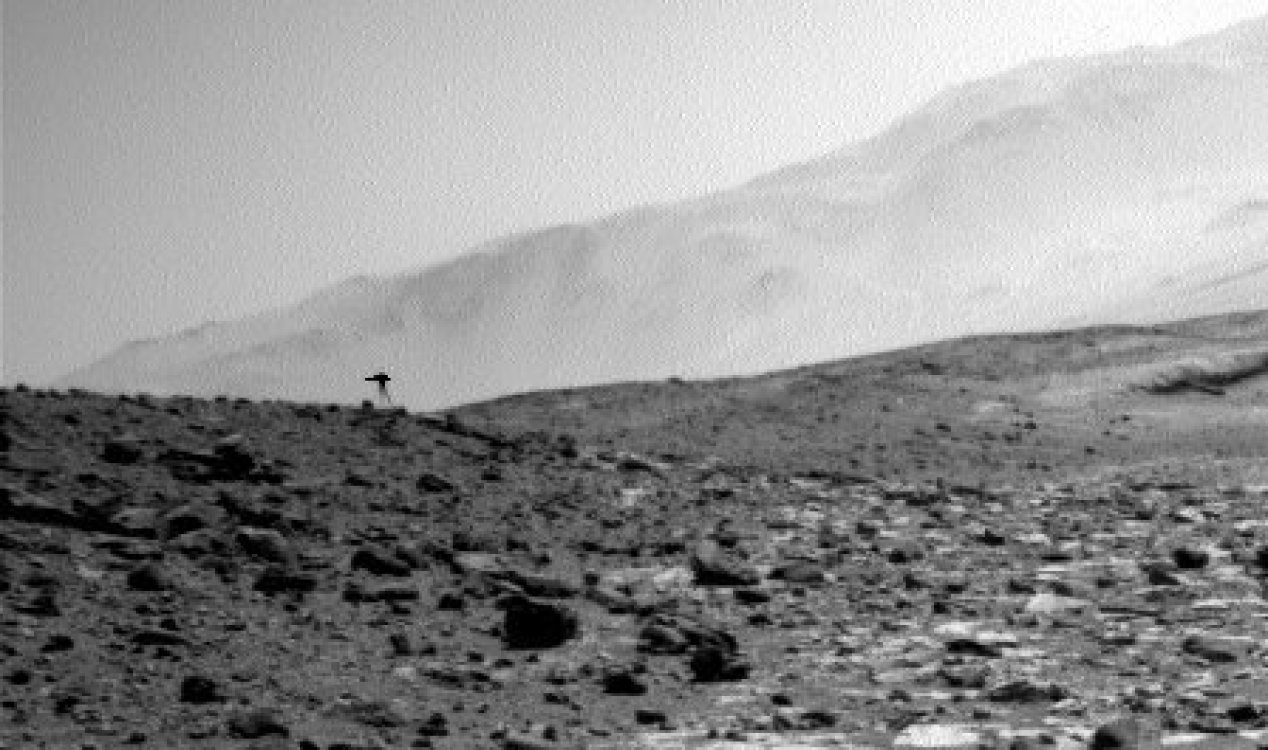 Curiosity rover image showing an unusual dark shape on Mars