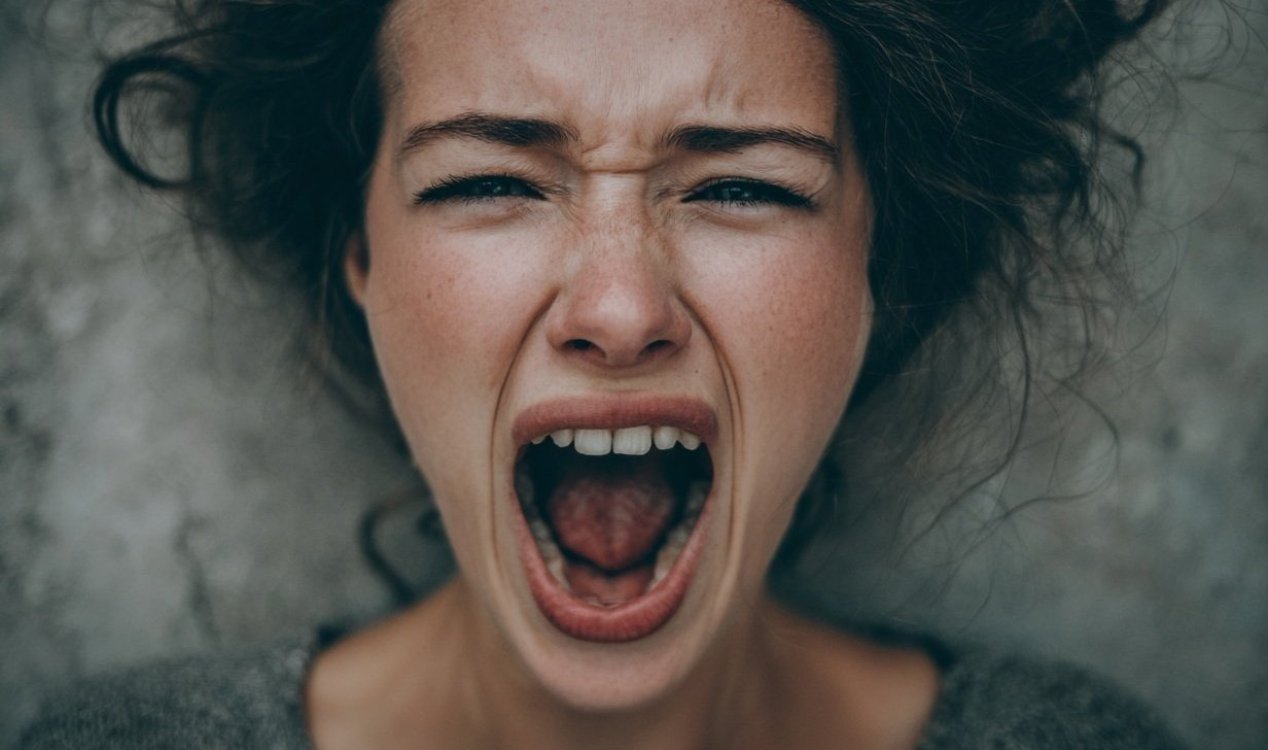 A close-up of a person with red around the mouth